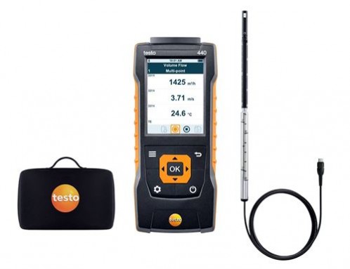 Testo 440 Прибор для измерения скорости воздуха и оценки качества воздуха в помещении в комплекте с зондом, обогреваемой струной (0635 1032) и кейсом