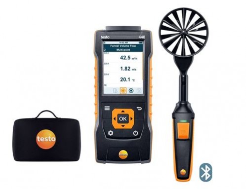 Testo 440 Прибор для измерения скорости воздуха и оценки качества воздуха в помещении в комплекте с Bluetooth крыльчаткой 100мм (0635 9431) и кейсом