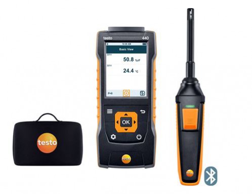 Testo 440 Прибор для измерения скорости воздуха и оценки качества воздуха в помещении в комплекте с Bluetooth зондом влажности и температуры (0636 9731) и кейсом