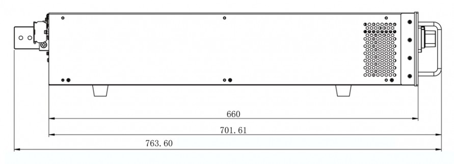 АКИП-1170-800-50 - габаритные размеры прибора, вид сбоку